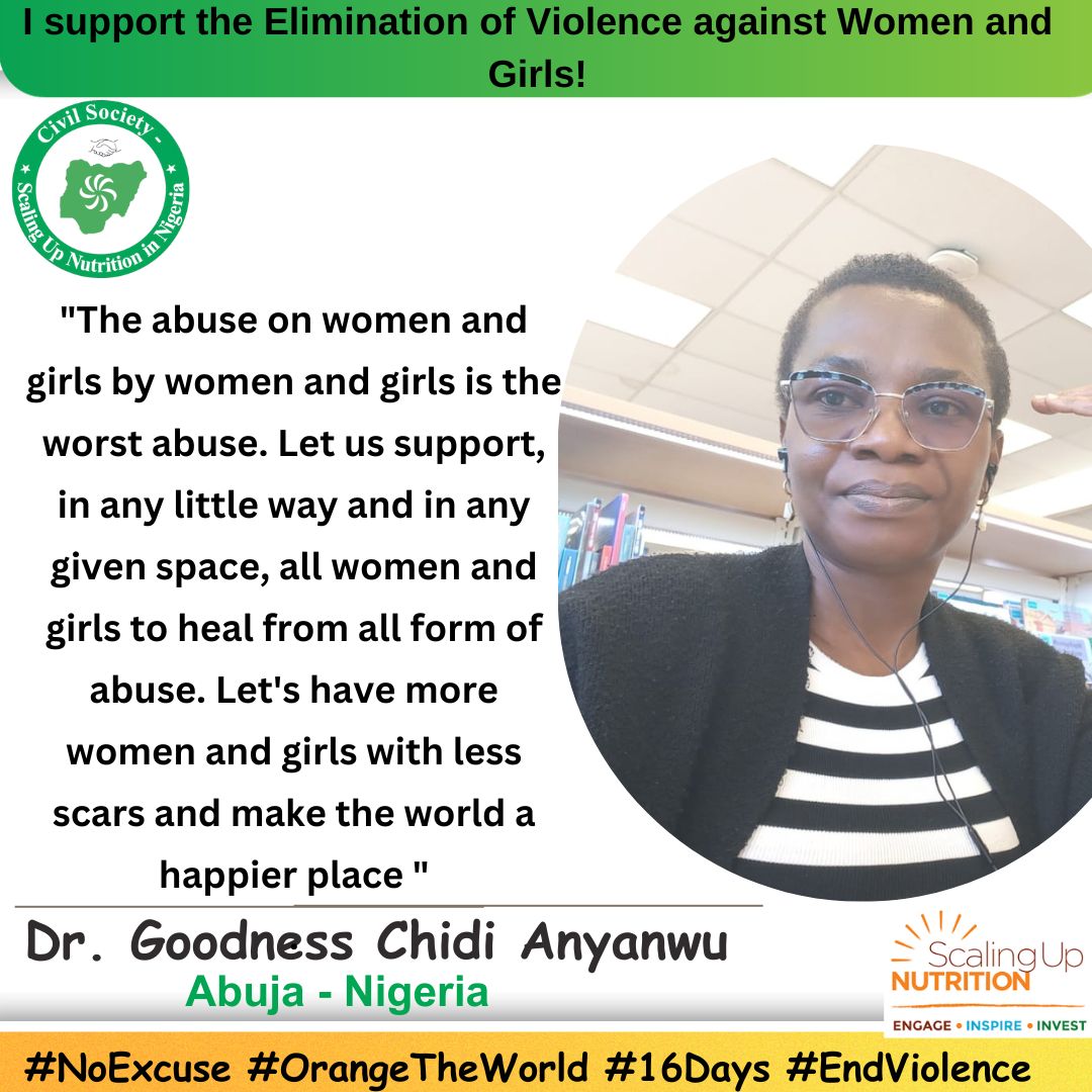 Day 5 is here! 
#NoExcuse #16Days #OrangeTheWorld
Voices speak up…towards a Nigeria free from violence against women and girls.
Interact with Dr. Anyanwu’s message!
Watch this space for twin participants from tomorrow. Our first male participant will be featured tomorrow…
