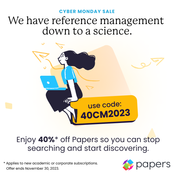 papersai_'s tweet photo. Make your research life a bit easier with 40% off an academic or corporate subscription to Papers with our #cybermonday discount. Use code 40CM2023 to save.

https://t.co/7cYMHxFAhP https://t.co/YIpkwSuspO