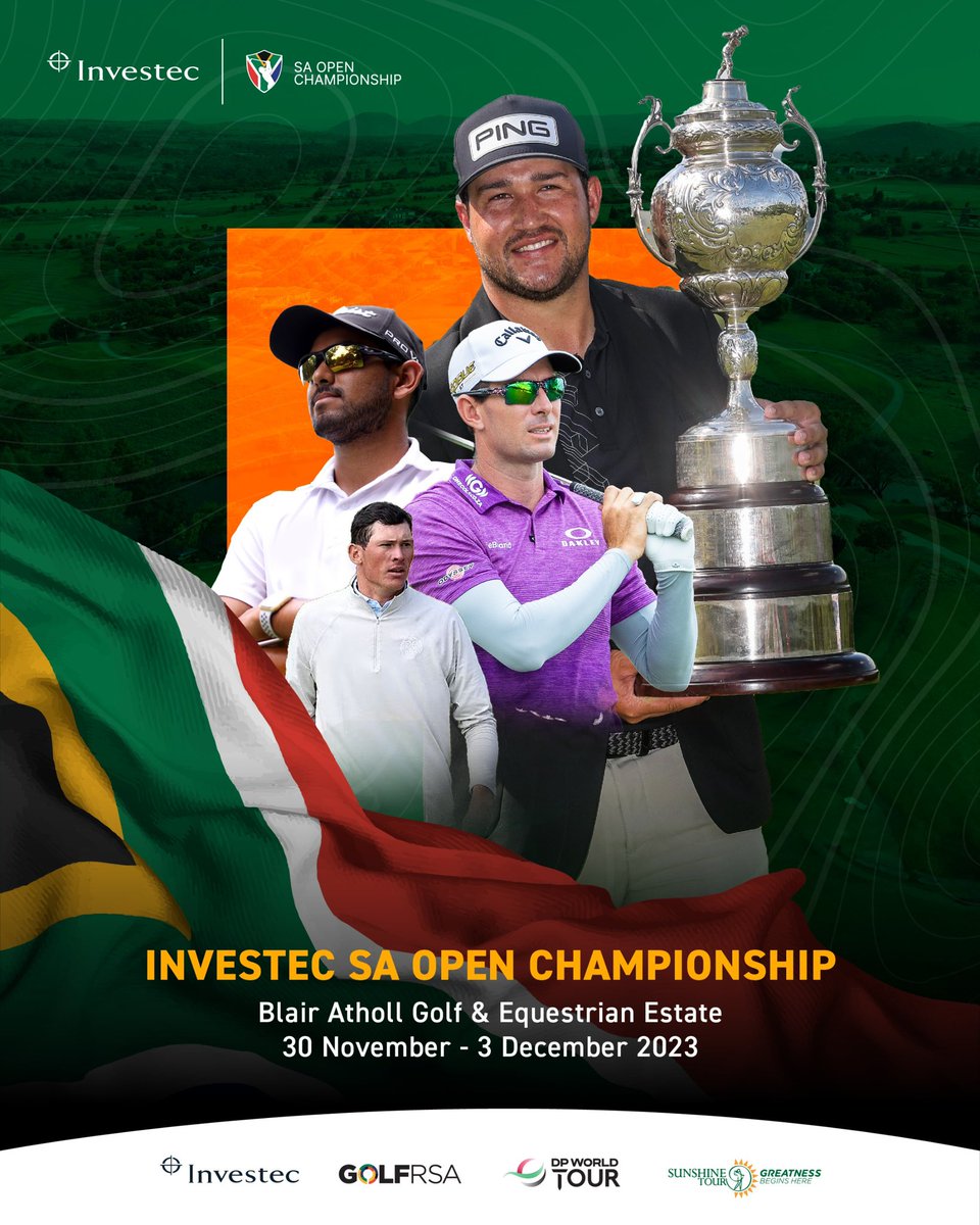 Next event 🔜 Investec SA Open 📍 Blair Atholl Golf and Equestrian Estate 📆 30th November - 3rd December 2023 🎫 Visit sunshinetour.com/tickets to book your tickets. #InvestecSAOpen 🇿🇦 | #InvestecGolf 🦓| #GreatnessBeginsHere 🏆 | #SunshineTour