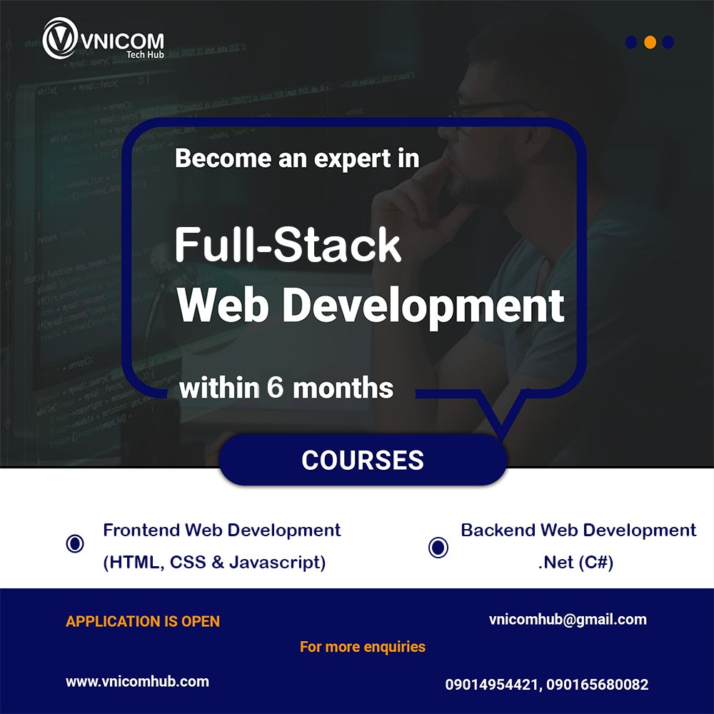 VnicomHub's tweet photo. Unlock a world of possibilities with our intensive course! From crafting seamless frontends to robust backends, gain the skills to excel in the dynamic realm of web development.
Accelerate your career - Enroll now! ๐ป๐
#FullStackCourse #WebDevJourney #fullstackwebdeveloper https://t.co/Z498bIDMWi
