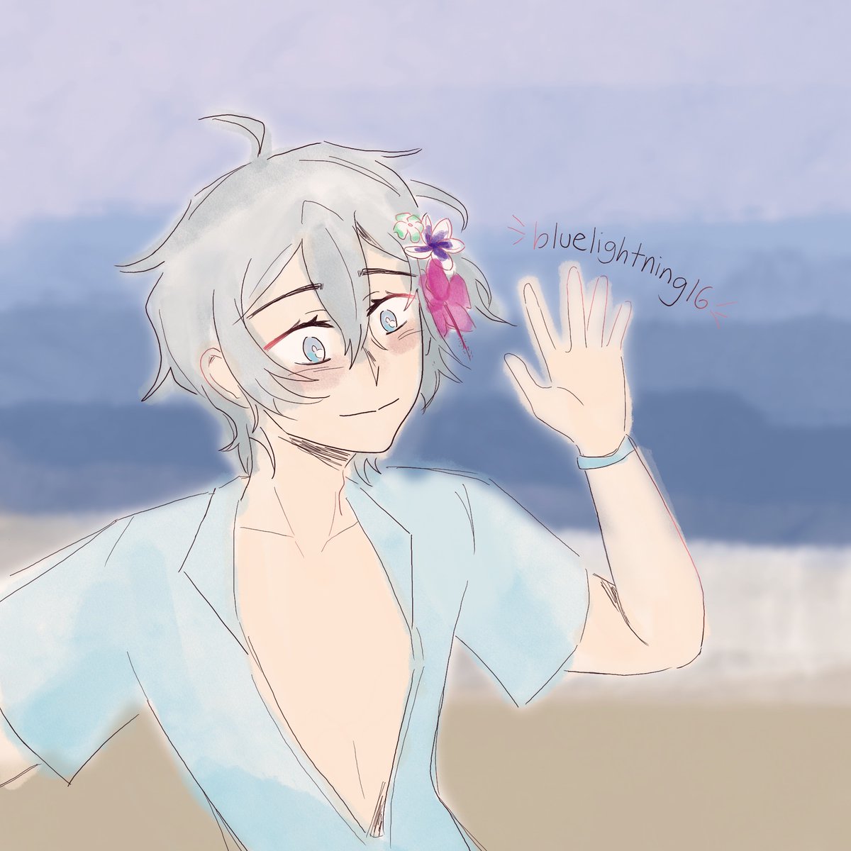 bluelightnin16's tweet photo. #twistedwonderland #twstfanart #silvertwst #mallesil #lilisil #sebesil
A little doodle inspired by the Hawaii event…

For context, in Hawaii, wearing a flower behind your left ear means that you’re taken <3 https://t.co/62wTO0ySac