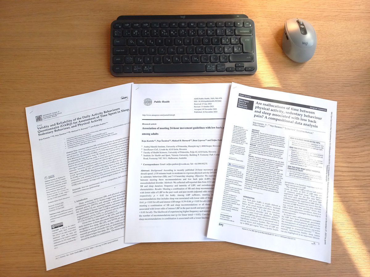 Kaja Kastelic (@kastelickaja) on Twitter photo The three PhD papers published and on my desk!
Special thanks to my supervisory team <a href="/Zeljko_Pedisic/">Professor Zeljko Pedisic, PhD</a> <a href="/mburnard/">mike burnard</a> <a href="/NejcSarabon/">NejcSarabon</a> The three PhD papers published and on my desk!
Special thanks to my supervisory team <a href="/Zeljko_Pedisic/">Professor Zeljko Pedisic, PhD</a> <a href="/mburnard/">mike burnard</a> <a href="/NejcSarabon/">NejcSarabon</a>