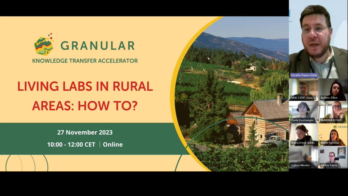 ruralgranular's tweet photo. 📢The 1st GRANULAR Knowledge Transfer activity on “Living Labs in Rural Areas: How To?”, organised by @AEIDL, took place on Monday!

The event featured past &amp; ongoing #HorizonEU projects: @RustikHEU, @ruralinterfaces, @RuralUrbanEU &amp; @openlivinglabs.

👉https://t.co/V9XOze1vEO https://t.co/yuOFKQkxgH