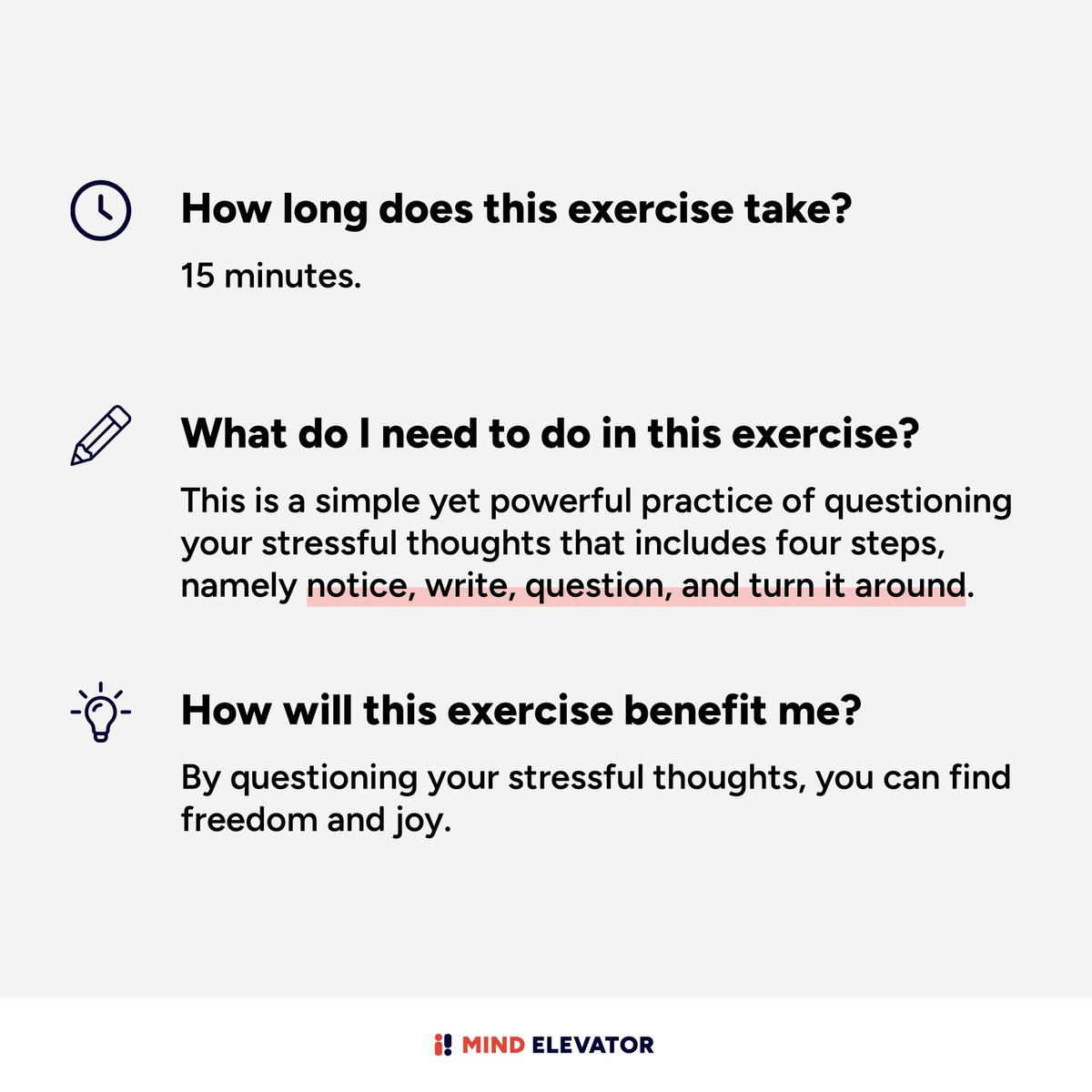 mind_elevator's tweet photo. The Practice of Inquiry is a simple yet powerful practice of questioning your stressful thoughts to attain freedom and joy. 

Download and learn more about this exercise: https://t.co/j93d6X668H https://t.co/ZYdaod0Nda