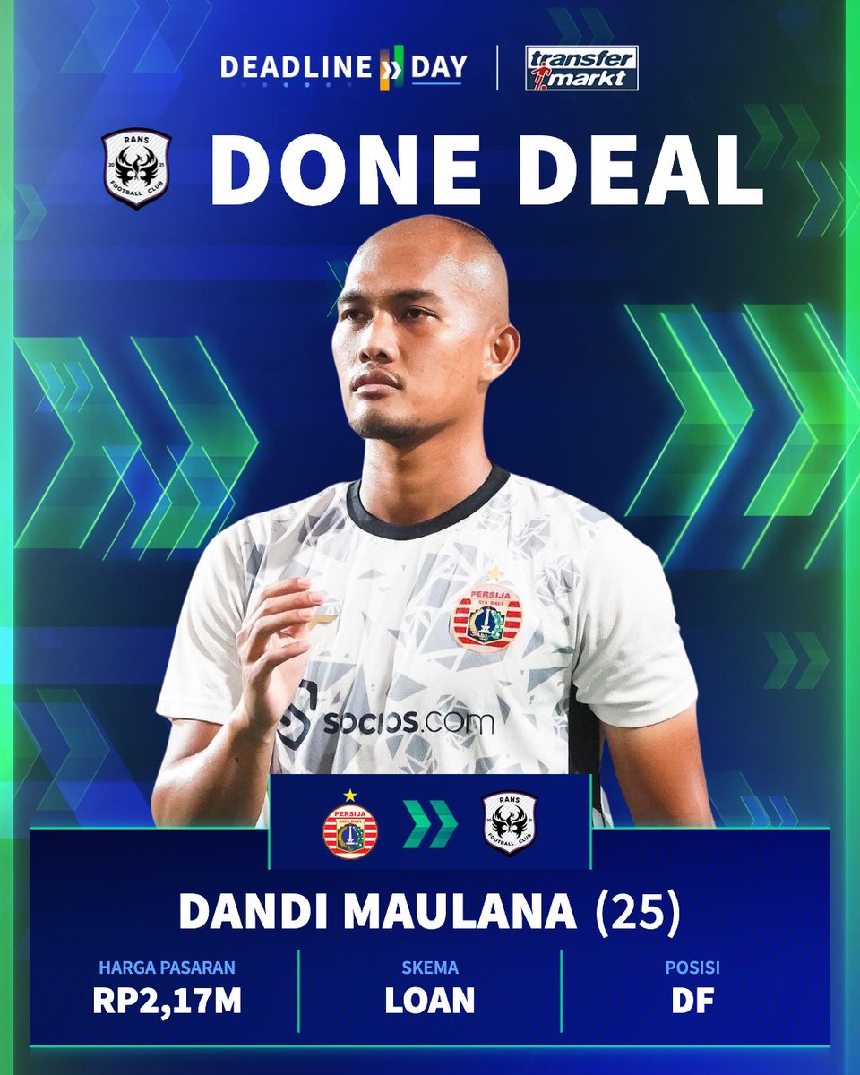 TMidn_news's tweet photo. Sesuai rilis @liga1match via laman LIB, Dandi Maulana resmi perkuat RANS sampai akhir musim. ✍🏼

Transfer ini terjadi sebelum Deadline Day usai kemarin.

__
#transfer #donedeal #deadlineday #persija #ransfc https://t.co/2gh21FBYyy