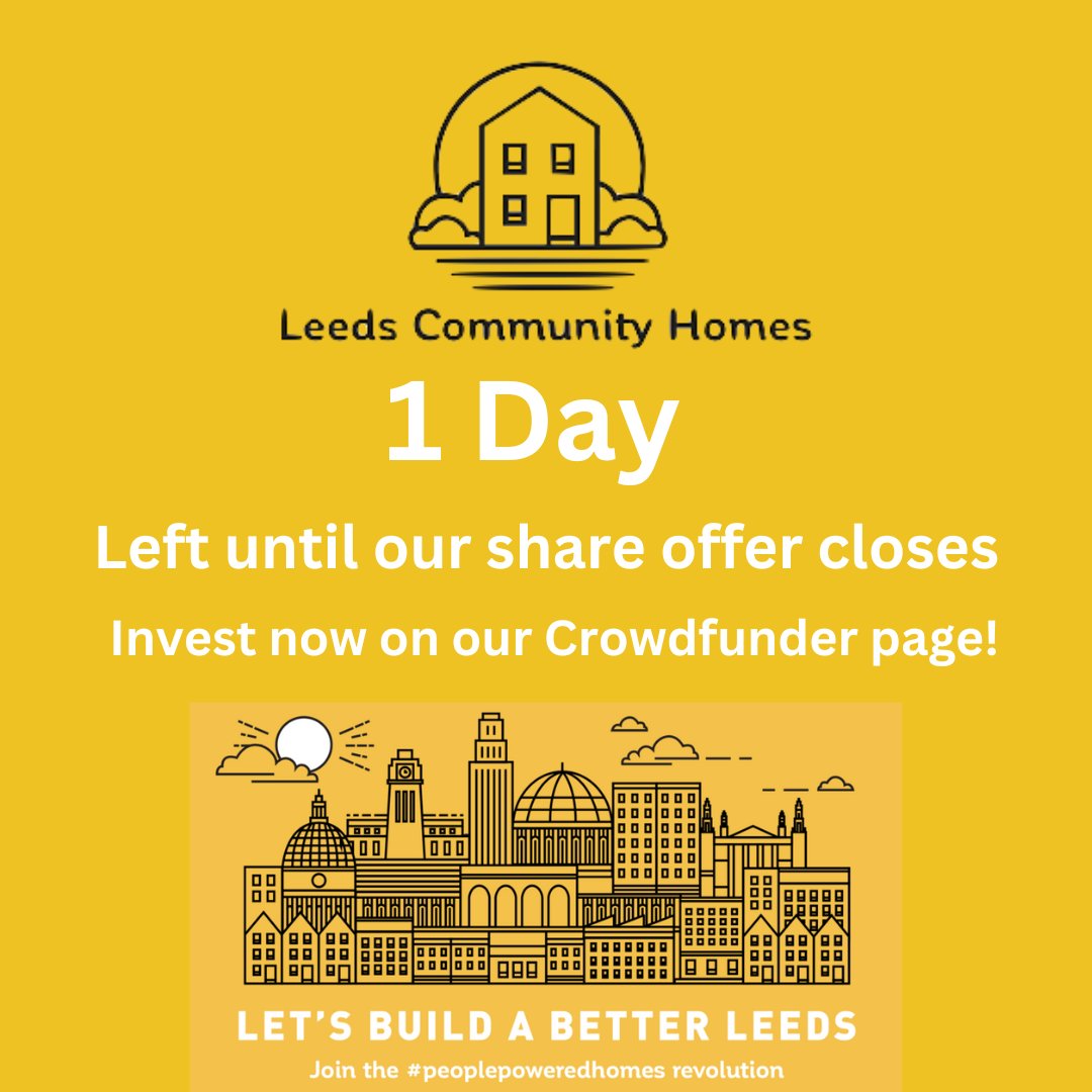 One day left to invest!! vist our @crowdfunderuk page
 crowdfunder.co.uk/p/leeds-commun…
spread the word! @coopnews @CooperativesUK @CommLandTrusts @comshares @LEDA_coop @ArchHFundEng