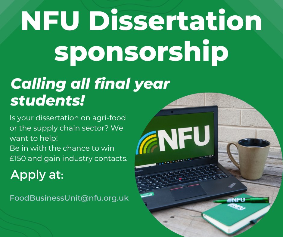 NFU Dissertation Sponsorship deadline reminder!

The deadline for our sponsorship has been extended until the 20th of December!

Apply and find out more here: bit.ly/dissspons