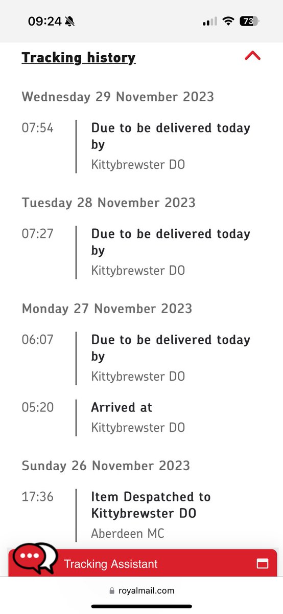 The_Barron's tweet photo. @RoyalMailHelp pretty poor show here by KBDO - they even delivered a parcel to the address yesterday that failed the day before - can you a log complaint as service here has been terrible for months https://t.co/KQbCq0A4pj