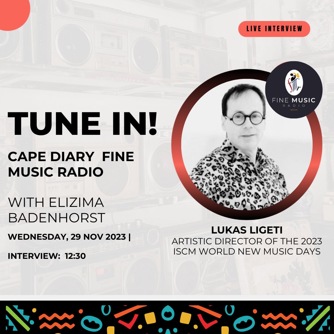 NewMusicSA's tweet photo. Join Lukas Ligeti for an engaging interview on Fine Music Radio,101.3FM. As the Artistic Director for the ISCM WNMD Festival, Lukas will take you on a journey through his experiences in experimental intercultural collaboration and unveil the exciting lineup for CPT!

#WNMD2023 https://t.co/RZlzk16YBI
