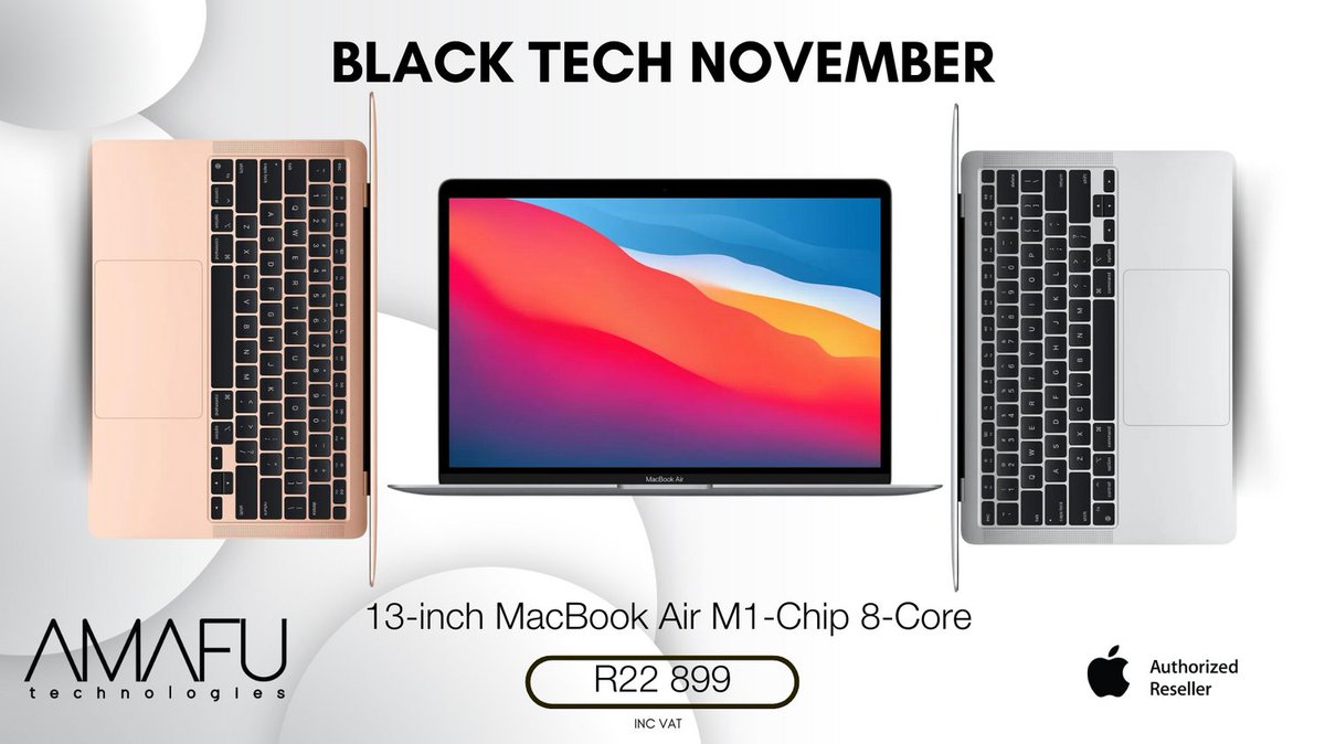 amafutech's tweet photo. MacBook Air M1 Chip ,
Sleek, Sensational &amp; on sale this Black Tech November.

#AmafuTechnologies #BlackTechNovember #MacBook

Contact: sales@amafu.cloud https://t.co/2QGr6mitC0