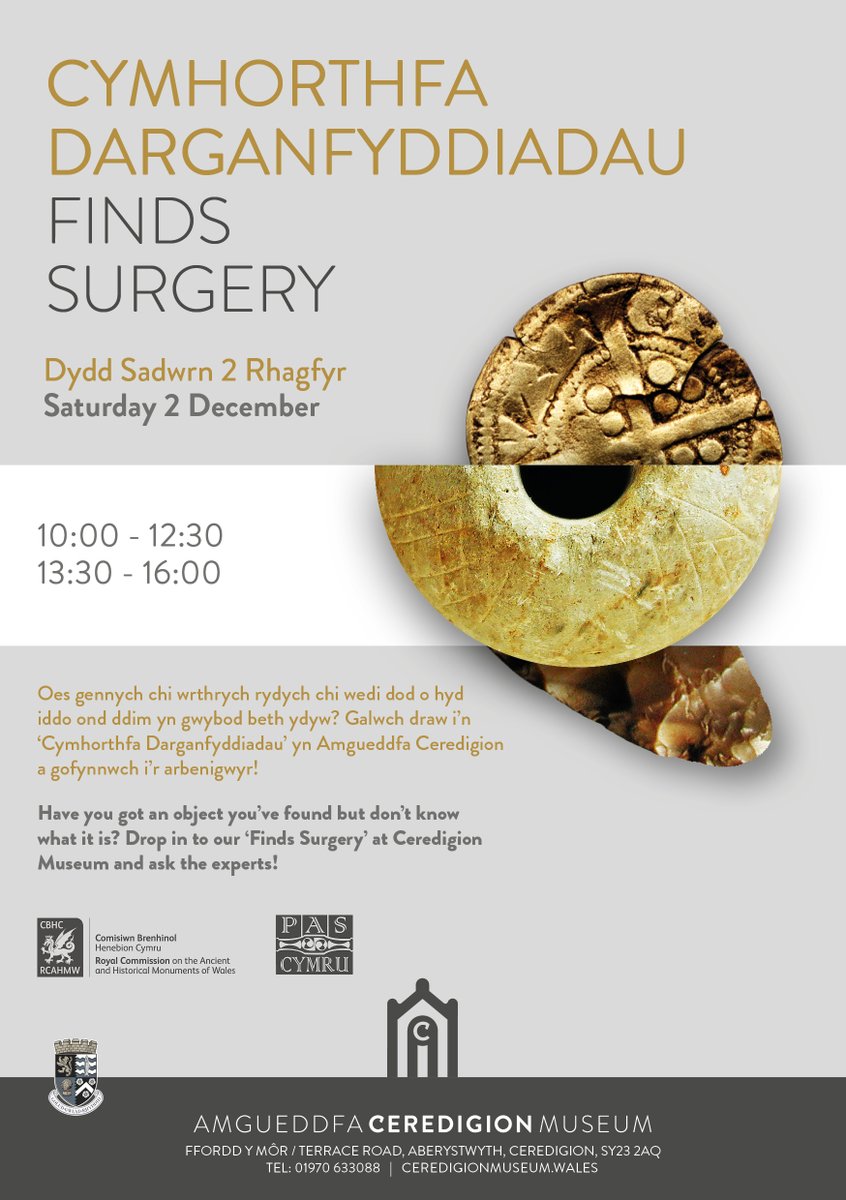 🚨THIS SATURDAY!🚨Curious about that ancient artefact you found? Our 'Finds Surgery' at Ceredigion Museum is your chance to get answers. Our expert, Adelle Bricking, will be there to identify and record your archaeological finds for the Portable Antiquities Scheme. #RCAHMW