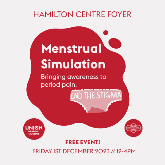 Many face this pain monthly, do you think you could play it cool whilst under the simulation? Come down to The Atrium this Friday 1st December and find out! 👀 #periodatbrunel #brunelstudents #bruneluni #ubs