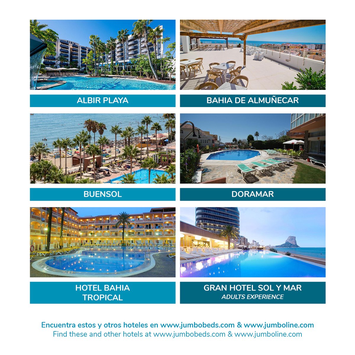 In addition to an incredible walk along the coasts of Alicante, Malaga and Granada you will be able to enjoy your trip in first-class hotels and apartments, with impressive views and discounts of up to 15%. Plan your perfect getaway with #Jumbobeds!