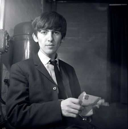 George Harrison, known as the 'quiet Beatle', died of cancer, aged 58, #OTD 2001. Photo by Jane Bown, backstage at East Ham, 1963.