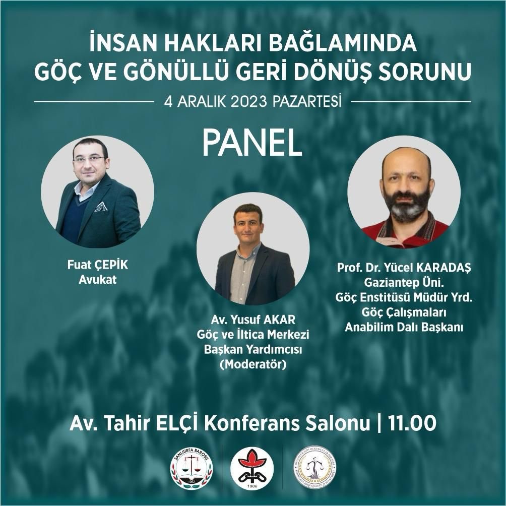 İnsan Hakları Bağlamında Göç ve Gönüllü Geri Dönüş Sorunu konulu panelimize katılımlarınızı bekleriz..