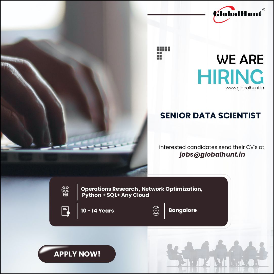GlobalHuntIndia's tweet image. GlobalHunt for its leading client is looking for Senior Data Scientist who has knowledge and expertise to design own heuristic algorithm or implementing any known heuristic approach
Candidates apply at globalhunt.in/job-details.ht…
#operationssearch #NetworkOptimization #algorithms