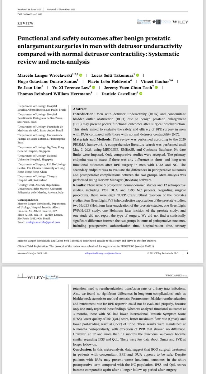 Marcelo Wroclawski (@wroclawski_uro) on Twitter photo Should patients with detrusor underactivity and #BPH be operated?
onlinelibrary.wiley.com/doi/full/10.10…
<a href="/D_Castellani/">Daniele Castellani</a> <a href="/DocGauhar/">DrG</a> <a href="/trwherrmann/">Thomas RW Herrmann</a> <a href="/jteoh_hk/">Jeremy Teoh</a> <a href="/UroOnco/">Flávio L Heldwein, MD, PhD</a>
#UroSoMe Should patients with detrusor underactivity and #BPH be operated?
onlinelibrary.wiley.com/doi/full/10.10…
<a href="/D_Castellani/">Daniele Castellani</a> <a href="/DocGauhar/">DrG</a> <a href="/trwherrmann/">Thomas RW Herrmann</a> <a href="/jteoh_hk/">Jeremy Teoh</a> <a href="/UroOnco/">Flávio L Heldwein, MD, PhD</a>
#UroSoMe