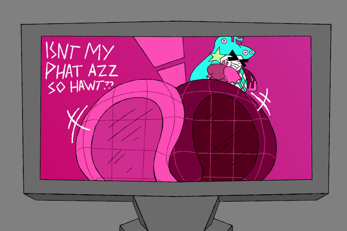 Here's another OC o' mine, Y2Katz (or more casually Katz!) and their fat ass being pressed up against a computer screen~ This digital kitty from yesteryear's got a lot of love to share!
