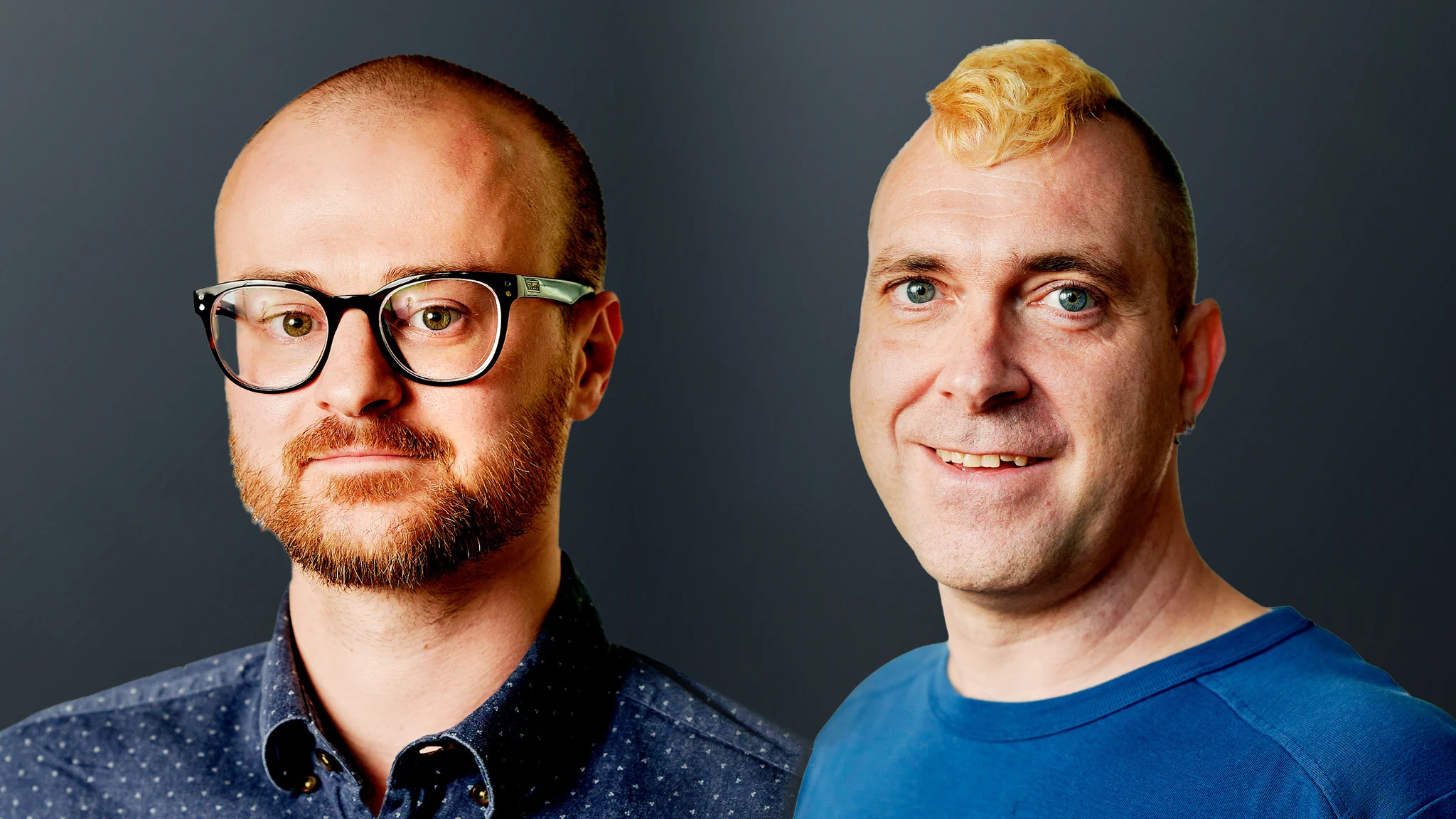 Porträttbild med grå bakgrund på forskarna Olaf Hartig och Alexander Gillett som har utsetts till Wallenberg Academy Fellows vid Linköpings universitet.