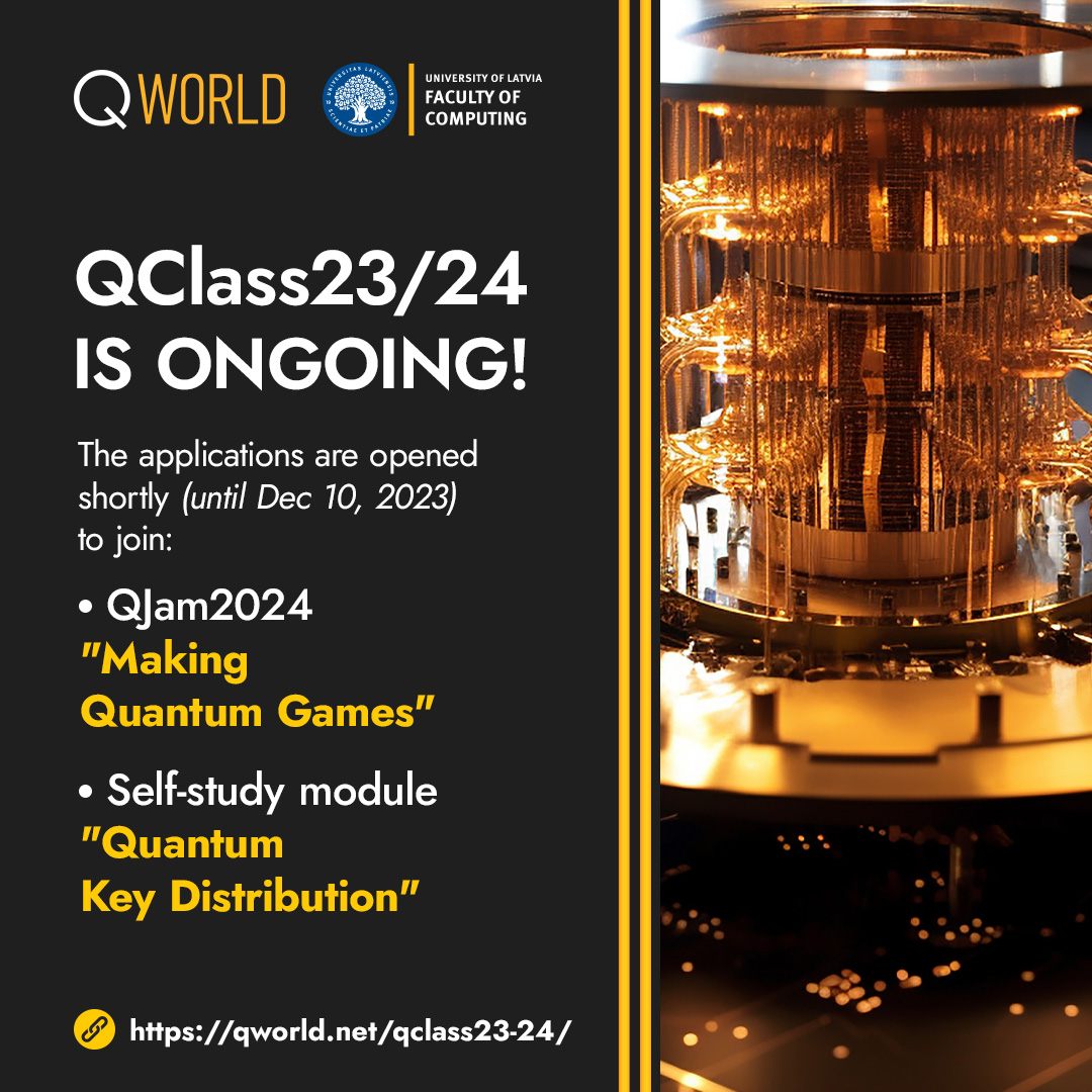 QWorld19's tweet photo. QClass23/24 presents:
- QJam2024 "Making Quantum Games"
- Self-study module on "Quantum Key Distribution"
Applications (until Dec 10): https://t.co/Z0ABxcVmTG
QJam2024: https://t.co/CHLl1BvBLS
#QWorld #QClass #Quantum #Education #Games #QKD #Online #Classroom https://t.co/cpPNZKTonL