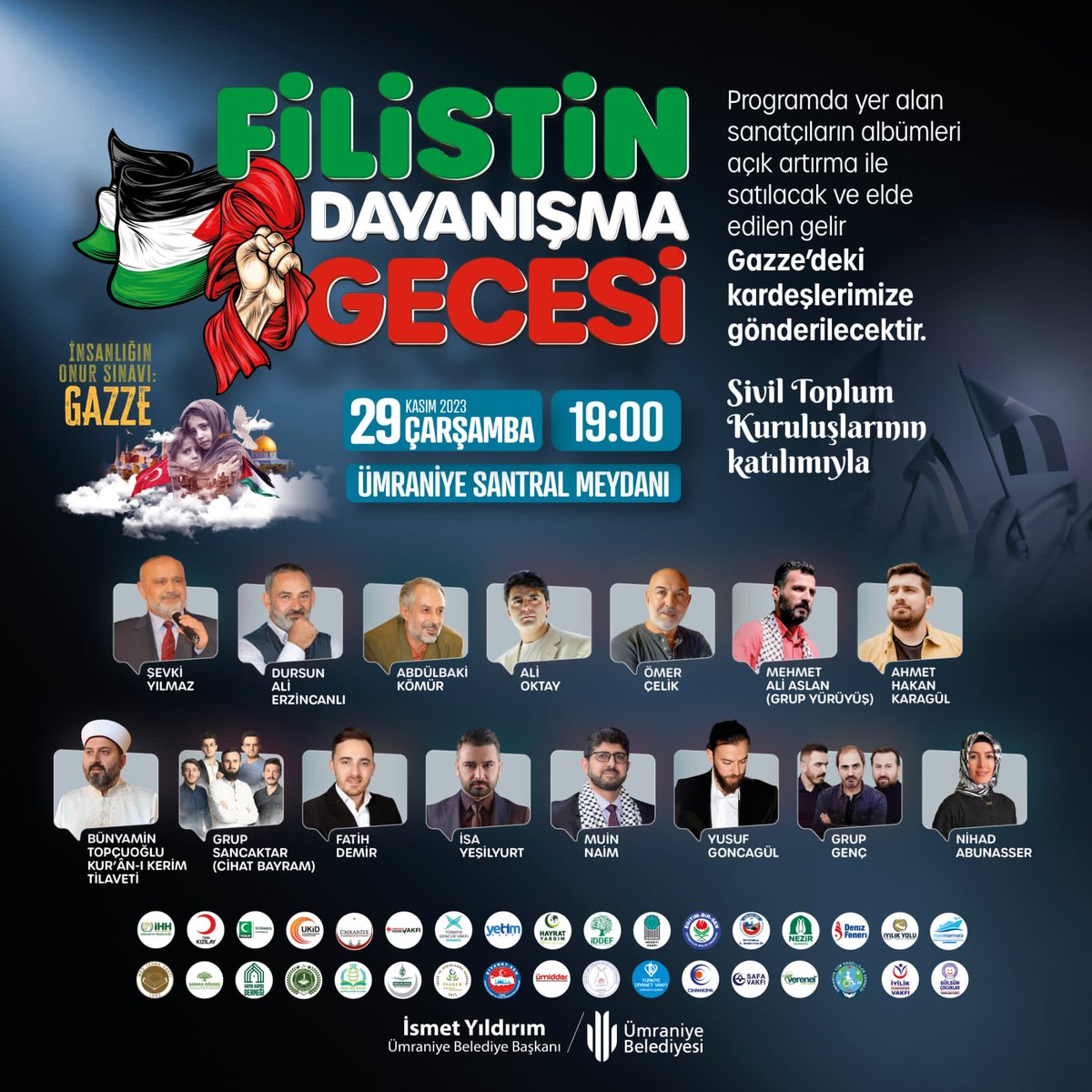 umraniyebeltr's tweet photo. Gazzeli kardeşlerimizin yanında olduğumuzu göstermenin tam zamanı!

Sivil toplum kuruluşları ile birlikte düzenlediğimiz Filistin Dayanışma Gecesi'ne davetlisiniz.

Programda yer alan sanatçıların albümleri açık artırma ile satılacak ve elde edilen gelir Gazze'deki kardeşlerimize gönderilecektir.

🗓 29 Kasım Çarşamba
⏰ 19.00
📍 Ümraniye Santral Meydanı