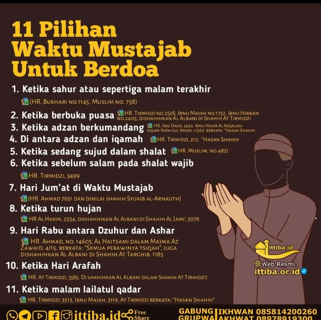 DiaraFathiya's tweet photo. 11 pilihan waktu mustajab untuk berdoa🤲 https://t.co/21k8guXyOC