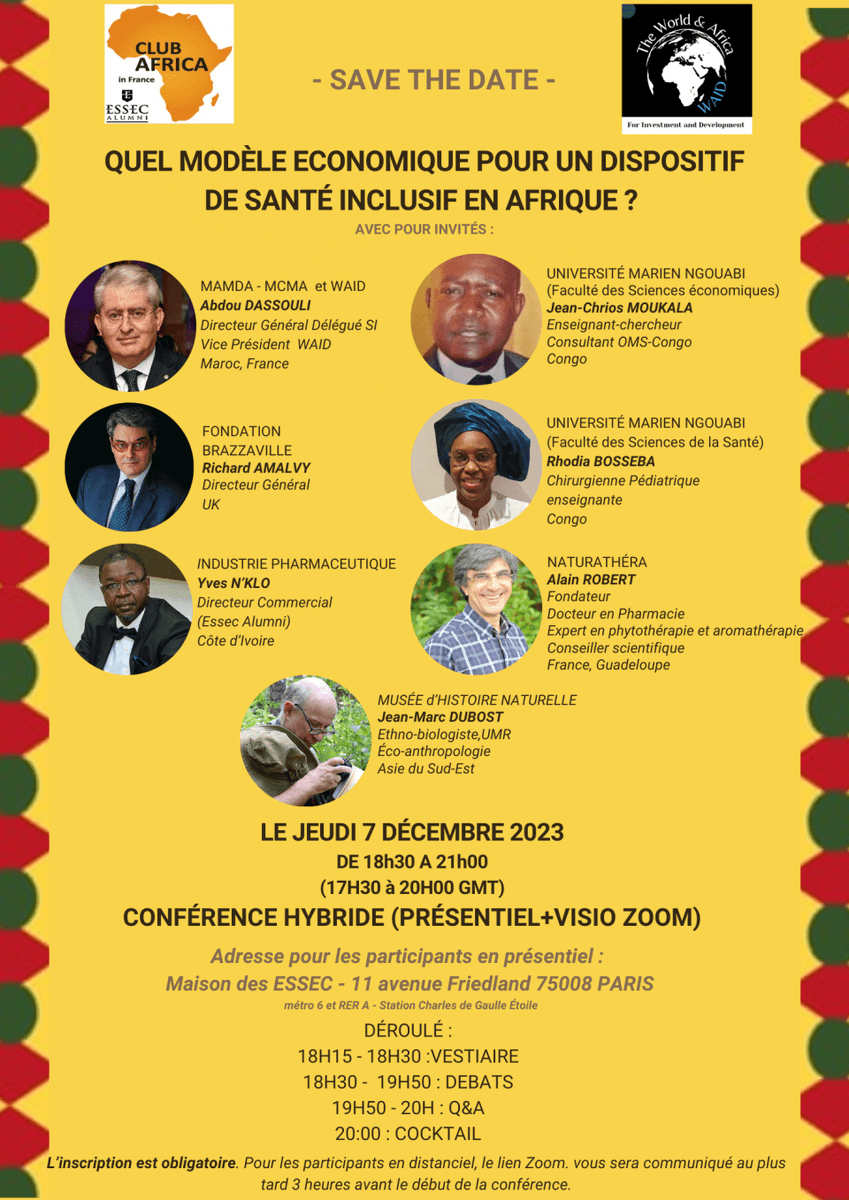 Quel modèle économique pour un dispositif de #santé inclusif en #Afrique ? 🌍

Le DG <a href="/BrazzaFound/">Brazzaville Foundation</a>, <a href="/RichardAmalvy/">Richard Amalvy</a>, participera à la conférence organisée par le Club Africa <a href="/essecalumni/">ESSEC Alumni</a> le 7 décembre à Paris pour aborder cette problématique.

Inscription : essecalumni.com/fr/group/afric…