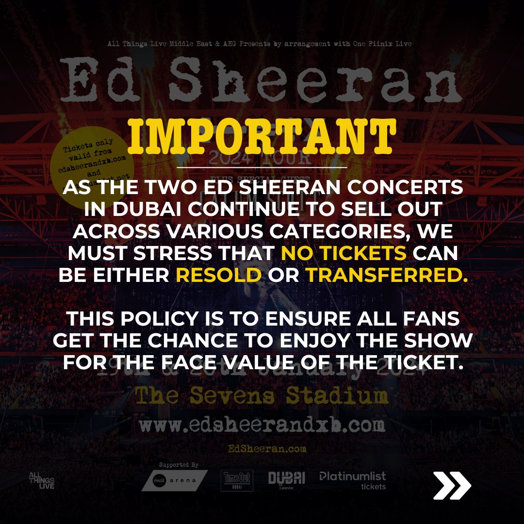 allthingsliveme's tweet photo. Important announcement regarding tickets to @edsheeran's Dubai concerts.  

#AlIThingsLive #EdSheeranDubai #MathematicsTour #Live #Concert #LiveMusic #Tour #DubaiConcert #Dubai #DubaiMusic https://t.co/ISSxyZl3X3