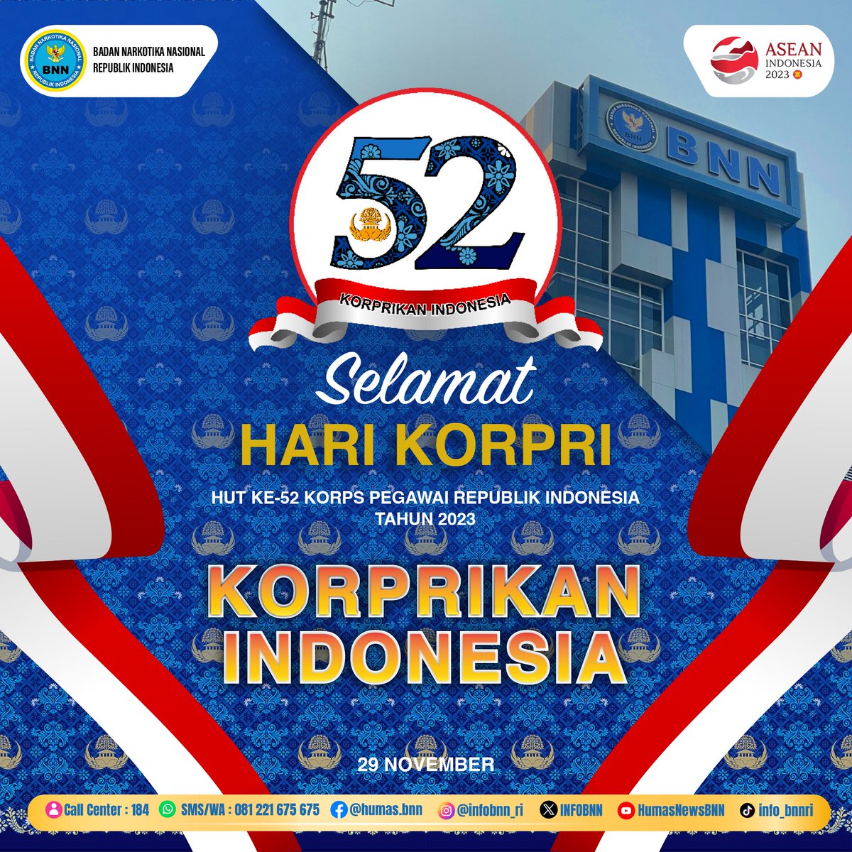 INFOBNN's tweet photo. Hai Sober, 

Tanggal 29 November diperingati sebagai Hari Ulang Tahun Korps Pegawai Republik Indonesia (HUT KORPRI). KORPRI adalah organisasi beranggotakan Pegawai Negeri Sipil (PNS), pegawai BUMN, BUMD beserta anak perusahaannya yang didirikan berdasarkan KEPPRES 82/1971. https://t.co/WDJOBYDK6i