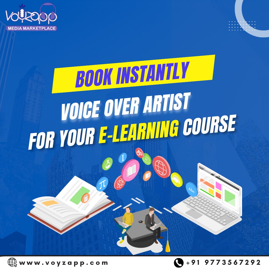 Enhance the appeal of your E-learning course through our quick and professional voice overs! For more visit: voyzapp.com/elearning-voic… #elearningvoiceover #elearningnarration #elearningnarrator #educationalvoiceover #trainingvoiceover #voiceoverartist #voiceoveractor #voicetalent