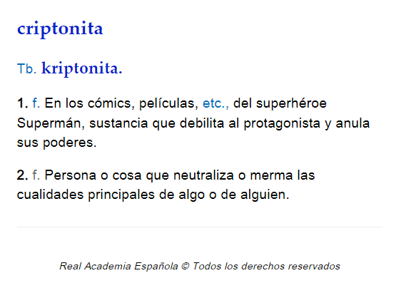 la_barberia's tweet photo. Como redactor creativo y como lector de cómics me llena de alegría que la RAE haya incorporado el término "kriptonita" a su diccionario. https://t.co/EvibccOLs6