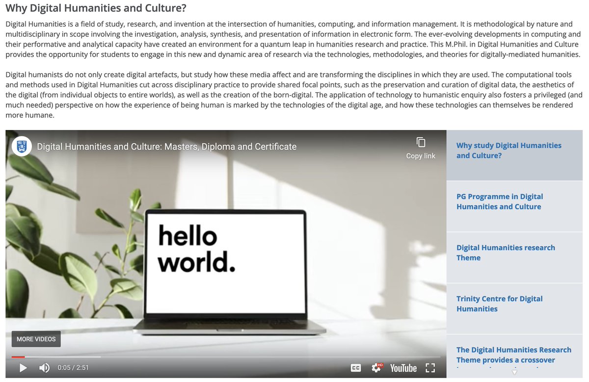 Thinking about a Master's degree in Digital Humanities and Culture? Applications are now open for Trinity College Dublin's MPhil for a Sept. 2024 intake. Come study at TCD! tcd.ie/langs-lits-cul… #digitalhumanities #postgraduatestudies