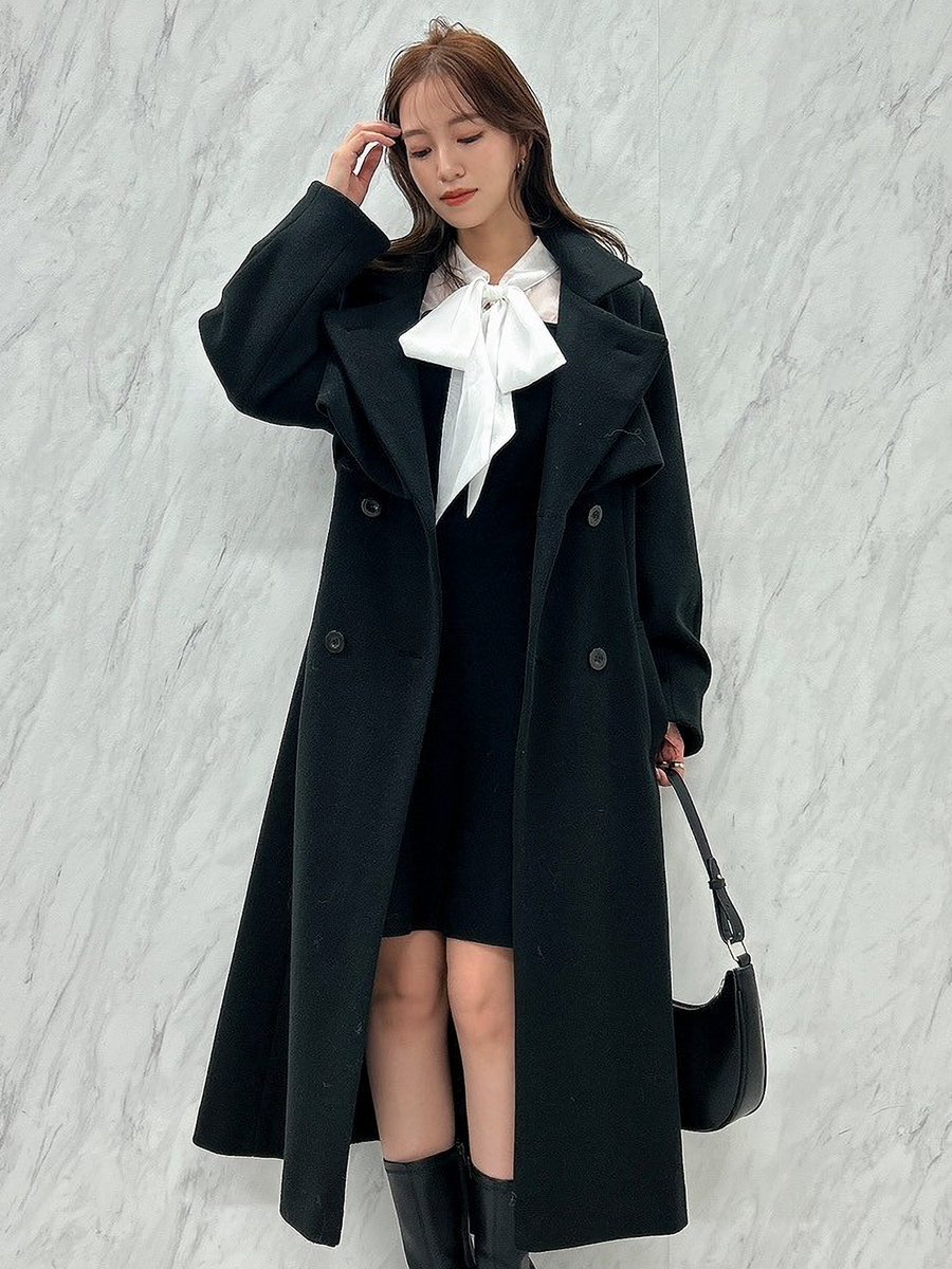 2WAYカラーレディコート スタンド テーラーカラー アウター　ブラック dazzlin（ダズリン）の「2WAYカラーレディコート【スタンドカラー可