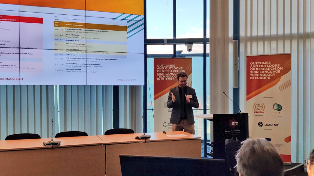 EASIER project (@easierproject) on Twitter photo Our joint event "Outcomes and outlooks of Research on Sign Language Technology in Europe" started in the beautiful ERCEA building. <a href="/SignONEU/">SignON</a> <a href="/COST_CA19142/">LEAD-ME CA19142</a> <a href="/EU_Commission/">European Commission</a> <a href="/EUD_Brussels/">European Union of the Deaf</a> Our joint event "Outcomes and outlooks of Research on Sign Language Technology in Europe" started in the beautiful ERCEA building. <a href="/SignONEU/">SignON</a> <a href="/COST_CA19142/">LEAD-ME CA19142</a> <a href="/EU_Commission/">European Commission</a> <a href="/EUD_Brussels/">European Union of the Deaf</a>