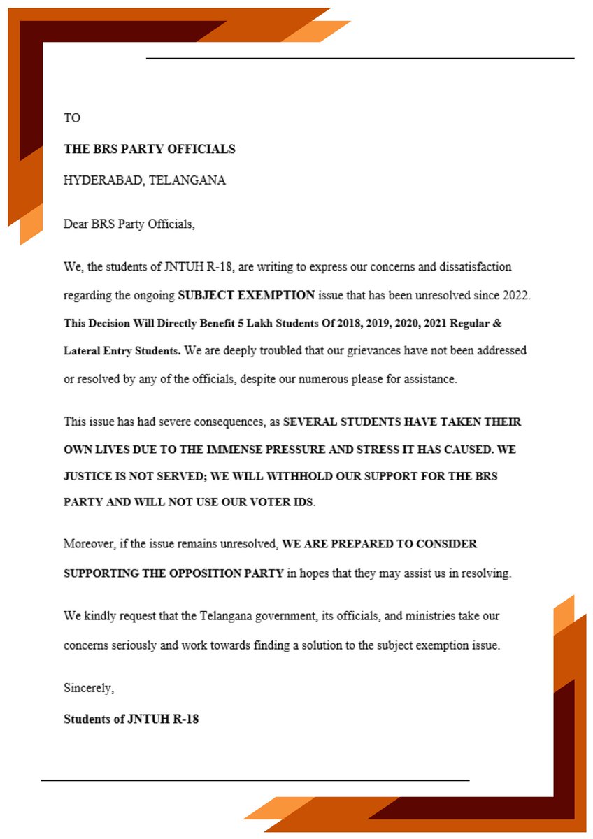 JntuFrontline's tweet photo. Thank u for Response Anna. This is Peak Time &amp; Kindly Req @KTRBRS to Tweet Regd #JntuhSubjectExemption Today Only Assurance We Need Right Now,We #4Lakh #JNTUH R18 Students Requesting &amp; Will Support @BRSparty #KCROnceAgain  

Anna @KTRBRS Please Reply below
https://t.co/gilJykJZhX https://t.co/NslA5OzwZk