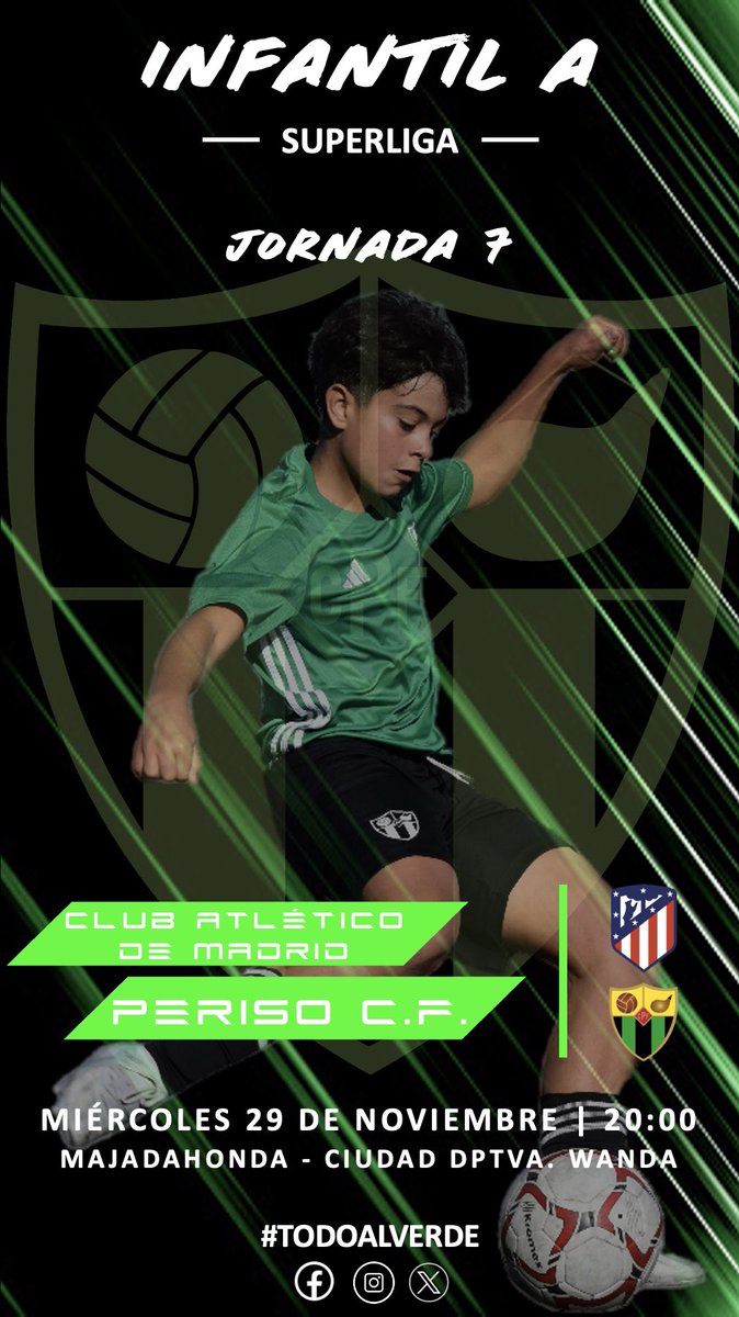 PERISO C.F. (@perisocf) on Twitter photo INFANTIL A | Hoy el equipo de <a href="/carlosdlf7/">Carlos Roa</a> jugará el partido atrasado de la jornada 7 contra el <a href="/Atleti/">Atlético de Madrid</a> a las 20:00
+ información 👇🏻
#TODOALVERDE💚🖤 INFANTIL A | Hoy el equipo de <a href="/carlosdlf7/">Carlos Roa</a> jugará el partido atrasado de la jornada 7 contra el <a href="/Atleti/">Atlético de Madrid</a> a las 20:00
+ información 👇🏻
#TODOALVERDE💚🖤