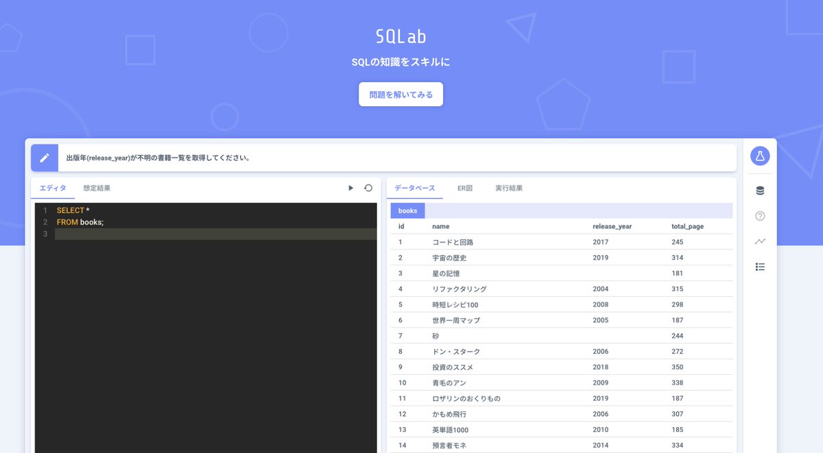 MacopeninSUTABA's tweet image. 無料でSQLを学べる「SQLラボ」がエグい。演習形式で基礎的から実務で使う内容までをハンズオン形式で学べる。SQLは「書いて覚えるべき」なので、かなり重宝できる。

こちら👇
 sqlab.net