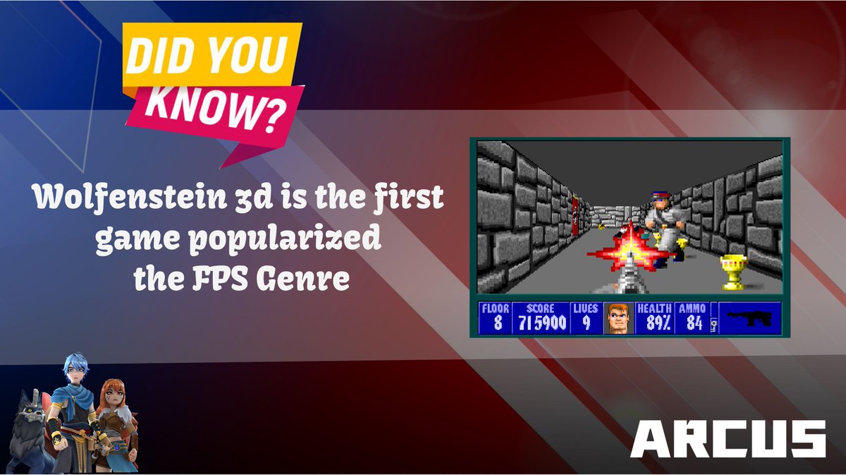 Arcus Official (@arcusgo8) on Twitter photo ๐ Did you know? 
"Wolfenstein 3D" isn't just a game; it's the legend that started it all! ๐ฎ Back in 1992, it blasted into the gaming world, bringing the very first-person view and action-packed shooting. ๐ฅ Imagine, it laid the groundwork for classics like Doom and ๐ Did you know? 
"Wolfenstein 3D" isn't just a game; it's the legend that started it all! ๐ฎ Back in 1992, it blasted into the gaming world, bringing the very first-person view and action-packed shooting. ๐ฅ Imagine, it laid the groundwork for classics like Doom and