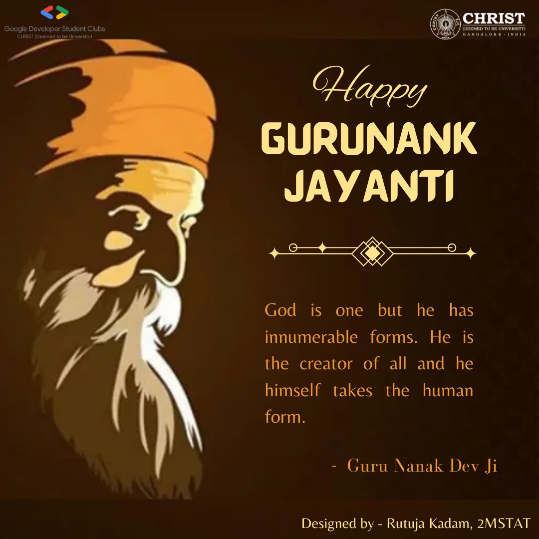gdsc_cdtu's tweet photo. "On this sacred day, let us immerse ourselves in the teachings of Guru Nanak ji, embracing selfless service, and devotion. May the Guru's blessings illuminate our spiritual journey with grace and enlightenment."
Credits Rutuja Kadam,2MSTAT
.
.
#gdsc #gdscindia #gdscbglr #gdsccdtu https://t.co/RaMXIxmdmp