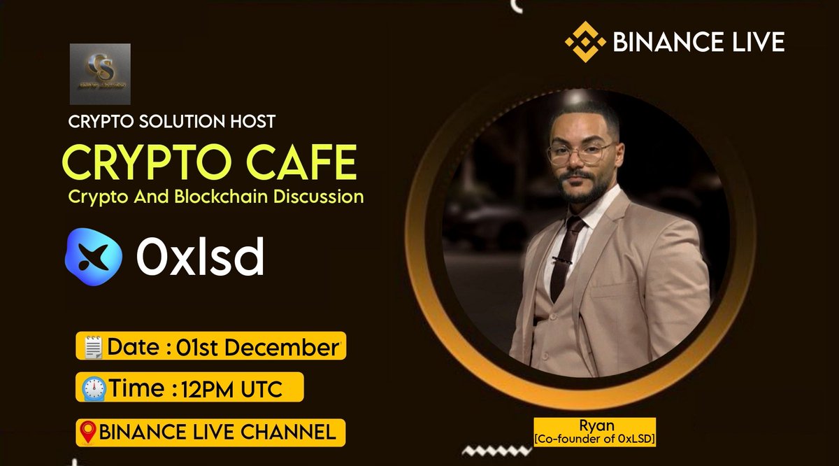 CryptoSolutionG's tweet photo. 🔊Crypto Solution Glad To Announce AMA with OxLSD

👀 Binance Live 

⏰ Date &amp; Time: 01/12/23 AT 12 PM UTC

💰Rewards Pool: 100$ USDT 

🏠Venue: https://t.co/p2OKbWiF5l

〽️Rules: 

1⃣ Follow : @0xLSD_

2⃣ Like &amp; RT

3⃣ Comment Questions https://t.co/WHGYDHK3lv