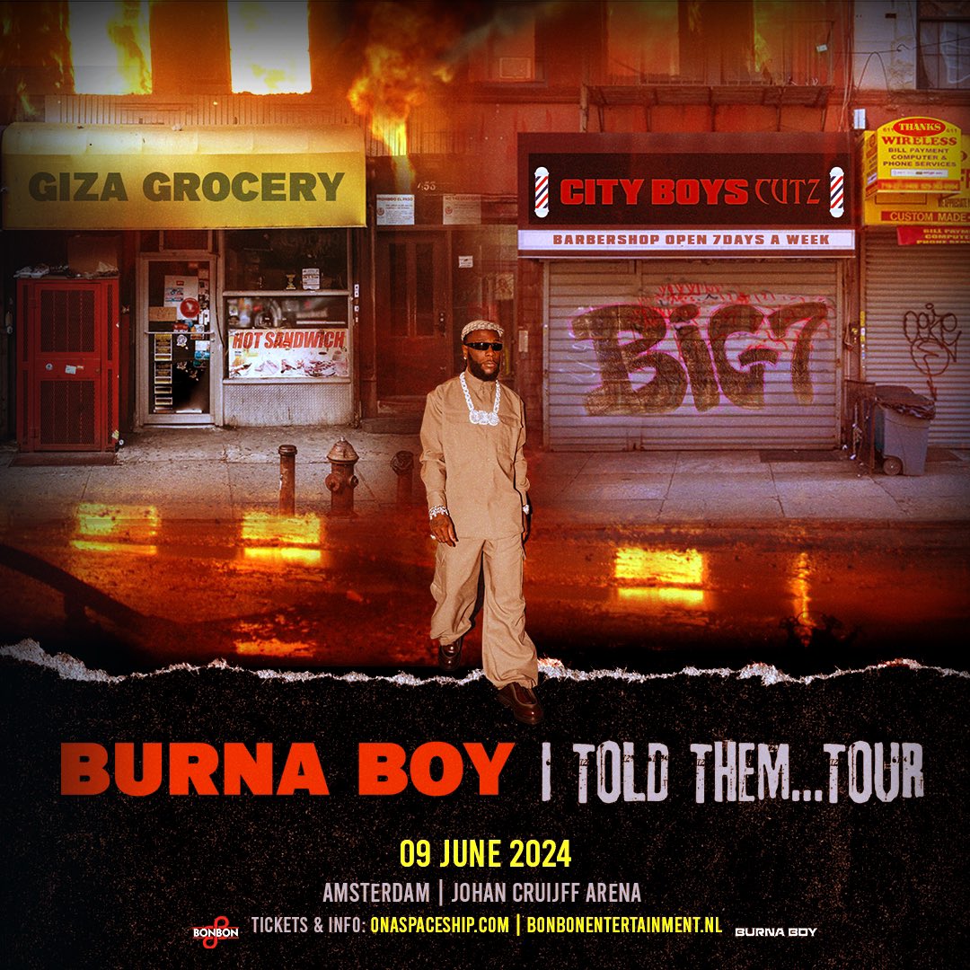 Burna Boy’s I Told Them Tour in The Netherlands just got announced! 🔥 Pre-register here for exclusive access to the pre-sale: bonbonentertainment.nl/burnaboy