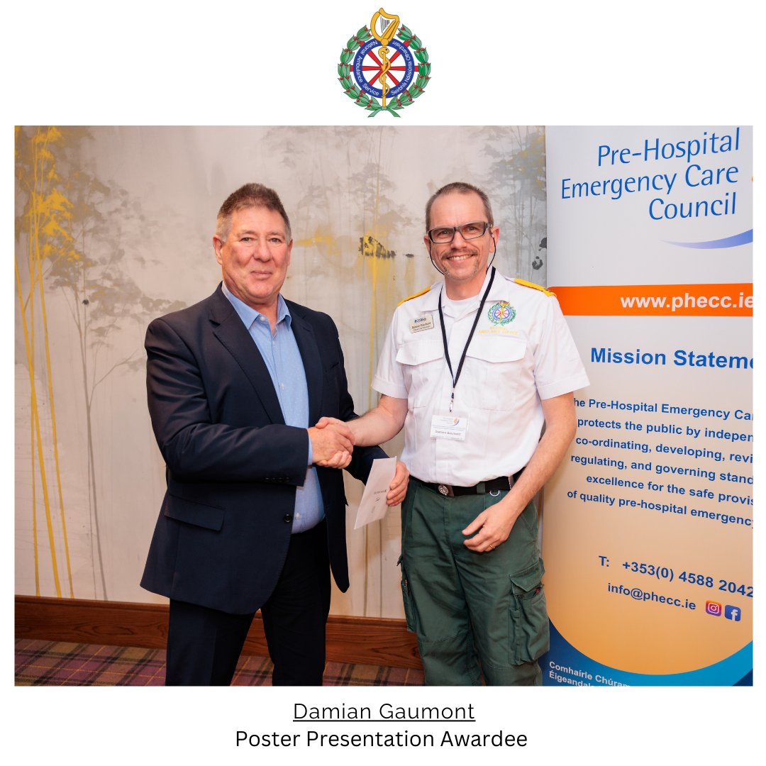 AmbulanceNAS's tweet photo. National Ambulance Service staff won a total of four prizes at the Pre-Hospital Emergency Care Council research conference last week. @PHECC 

Here they are accepting their prizes from PHECC Director Richard Lodge. https://t.co/cIWamYzdCg