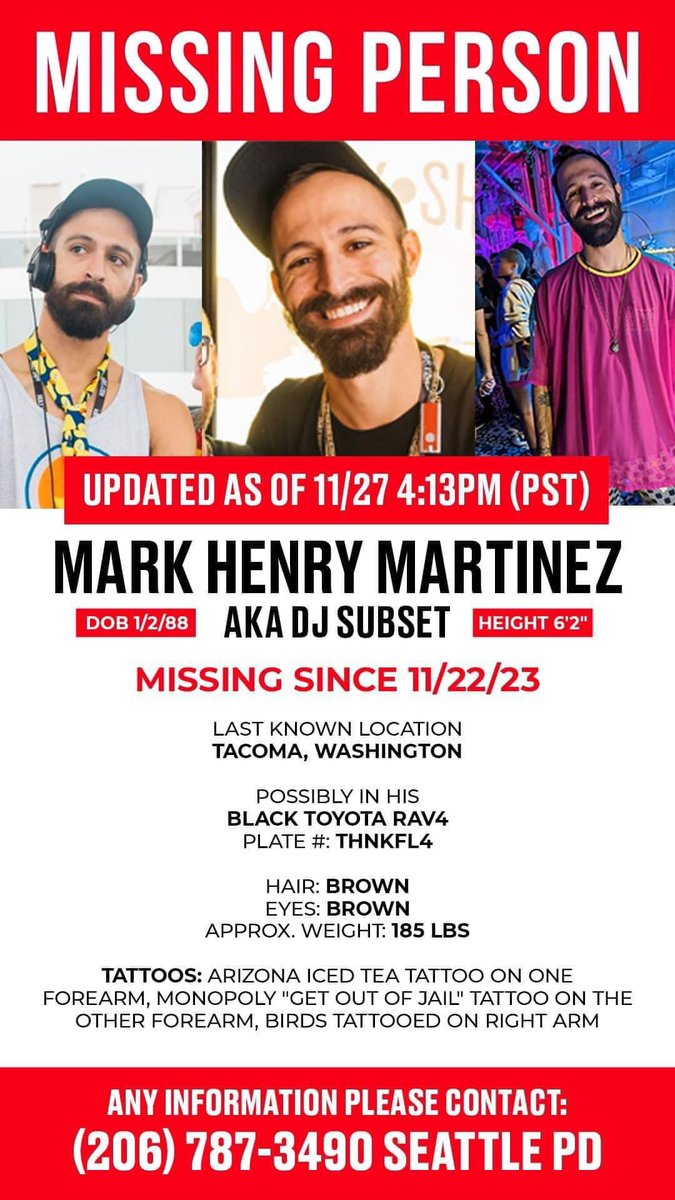 LMLheartsLA's tweet photo. Please share especially if you are located in the PNW. We just want our friend Mark to be safe. #bringhomesubset  #SearchingforSubset
 #FindSubset #MissingPerson #PleaseRT #pleaseSHARE #Seattle #Tacoma #helpneeded #EDM #SpreadTheWord #Missing #RETWEEET #RetweeetPlease https://t.co/tP06i7bXvi