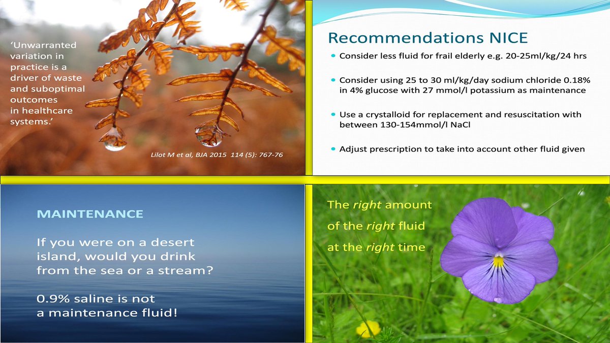 #IFAD2023 Snippets

Why it's NICE to have fluid guidelines
Prof. <a href="/MarciaMcDougall/">Marcia McDougall</a>

England and Wales 2022 survey: 89 trusts
💧20% have fluid lead
💧15% have fluid Nurse
💧 48% used NICE guidelines on  fluids 
💧33% audit compliance.

Too much to improve!!