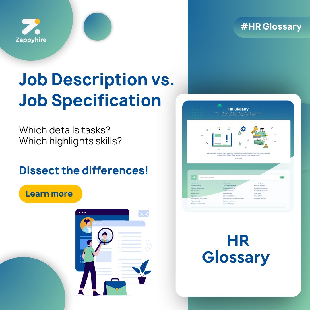 Explore these vital differences in our HR Glossary's 'This vs That' series, where we dissect the differences between each term and identify when to use what! 🧑‍🎓
Check it out here 👉tinyurl.com/2ssmue9m 

#Zappyhire #HRglossary #HR #humanresources #glossary #jobdescription