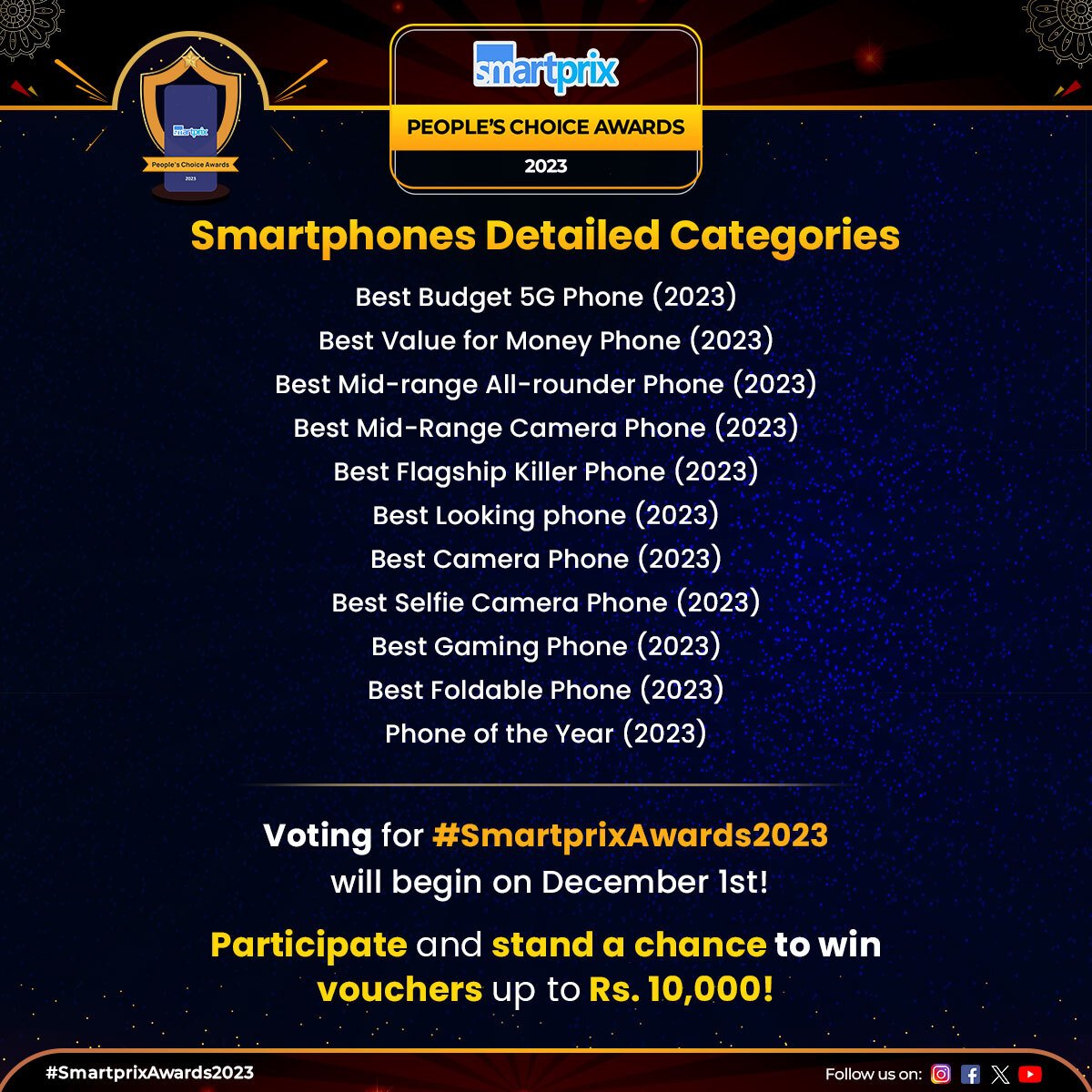 Smartprix's tweet photo. #SmartprixAwards2023 The nominees are in! Check out the full shortlist for all categories and see who will be crowned the best of the best.
#Awards #PeoplesChoiceAwards #SmartprixAwards #Smartprix https://t.co/6cmZnKgi1O