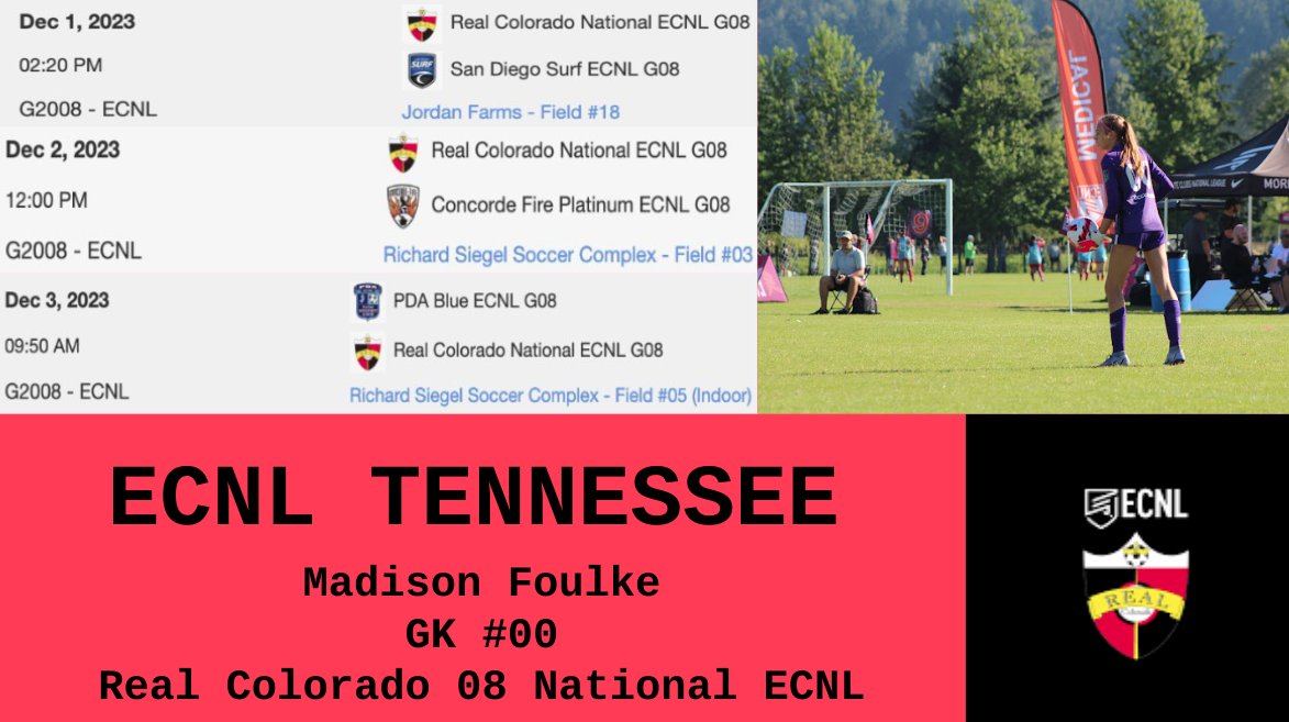 MadisonFoulke00's tweet photo. @RealColoSoccer Is headed to #ECNLTN this weekend!! Excited to see you there! 
@ECNLgirls 
@TheSoccerWire 
@TopDrawerSoccer 
@ImYouthSoccer 
@PrepSoccer https://t.co/3h1G9IWFWB