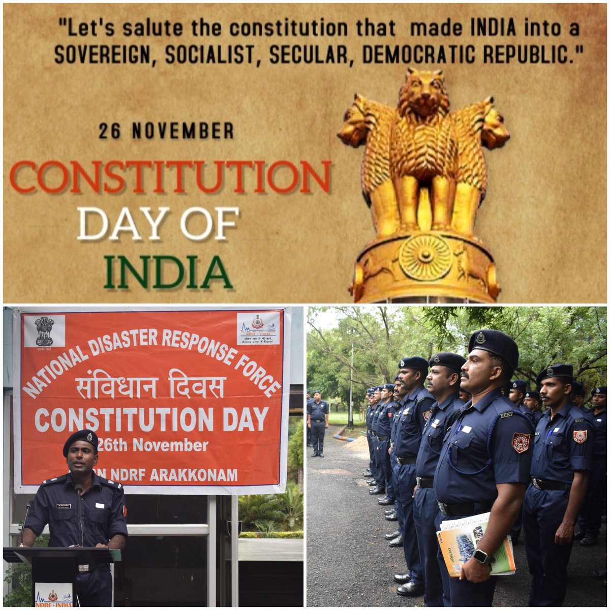 04NDRF's tweet photo. #Constitution Day
Celebration
#samvidhan divas
#satyamev jayate
@HMO
@NDRFHQ
@PIBHomeAffairs
@PIB_India
@pibchennai
@DDNewslive
@ANI
O4 Bn NDRF ARAKKONAM https://t.co/TtllqT1Qfv