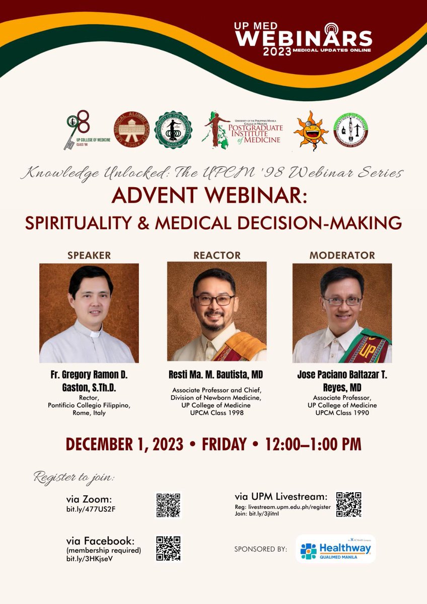 UPCM98's tweet photo. Join our ADVENT webinar on Dec 1, Fri, 12nn.. brought to you by UPCM Class 1990 and the 2023 Silver Jubilarians, UPCM ‘98!

• Zoom – https://t.co/fmGUPvtepy
• Facebook – https://t.co/cWCFvxAgAa
• UPM Livestream – https://t.co/jm6qmPNPPN

@UPManilaOnline #UPCM98 #spirituality https://t.co/J4lcbsaPj2
