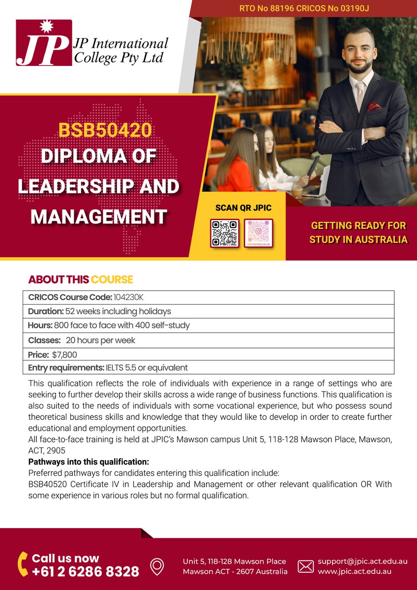 JP International College (@jpinternation15) on Twitter photo BSB50420 Diploma of Leadership and Management
For more information:
jpic.act.edu.au
marketing@jpic.act.edu.au
+61 26286 8328
#JPIC
#StudyInAustralia
#HospitalityEducation
#CanberraCollege
#GlobalHospitality
#ManagementCourses BSB50420 Diploma of Leadership and Management
For more information:
jpic.act.edu.au
marketing@jpic.act.edu.au
+61 26286 8328
#JPIC
#StudyInAustralia
#HospitalityEducation
#CanberraCollege
#GlobalHospitality
#ManagementCourses